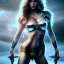 Placeholder: Epic full body picture portrait of busty atletic young beautiful Superwoman with greatsword Luis Royo styles