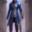 Placeholder: handsome hooded male mage with sapphire floral and botanical men's suit details, sharp eyes, mixed gemstones, magic, intricate, high details