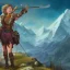 Placeholder: a heroic female adventurer travelling through a fantasy mountain range