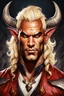 Placeholder: Portrait of The Rock as a blond Tiefling Male with horns