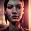 Placeholder: a moody close-up shot of an attractive woman looking past the camera in a cyberpunk city