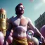 Placeholder: Ultra realistic circus scene. Naked stronger man, waist up view, Wes Anderson style, happy, bubbles, highly detailed, concept art, unreal engine 5, god rays, ray tracing, RTX, lumen lighting, ultra detail, volumetric lighting, 3d, finely drawn, high definition, high resolution.