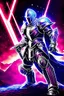 Placeholder: TCG fantasy artwork art of a heroic space knight with laser sword