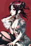 Placeholder: Punk girl, sit pose, cute, full body, hyperdetailed, behind made Art illustration by <Katsushika Hokusai>, darkred tones,