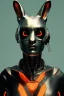 Placeholder: Medium Close Up Portrait, Front image. cyberpunk, rabbit mask, british woman, titanium hair. Latex suit army. Orange, black, color. Rocketer style. Color background, photo studio. Avatar image, highly detailed, concept art, smooth, unreal engine 5, ray tracing, RTX, lumen lighting, ultra detail, volumetric lighting, 3d, finely drawn, high definition, high resolution.