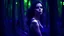 Placeholder: beautiful woman in a dark forest, sleeveless, purple hue, romantic, desperate