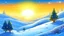 Placeholder: fantasy cartoon style: Upon a snowy hill. It is morning, the sun shines and the snow sparkles like tiny magical diamonds.