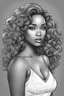 Placeholder: Create a coloring page of a beautiful curvy black female looking to the side with wavy hair. No shading, No color, clean lines