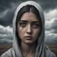 Placeholder: Hyper Realistic Sad young-Pushto-women-showing-tears-in-her-eyes with cloudy sky & dramatic ambiance