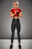 Placeholder: fighter girl with fire in her fist ready to fight tight sport shirt and leggins