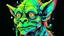 Placeholder: retrato en primer plano de Goblin Piel animal neón fantástica Peinado de entidad celestial Fondo de manchas acuosas abstractas Serigrafía