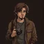 Placeholder: Brownhaired man with a scar on his face nice casual 90s clothes and a camera grimdark realistic art