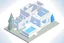 Placeholder: isometric, floor house plan, desolated, empty, abandoned, blue