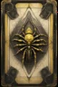 Placeholder: sacred geometry framed playing card on parchment, black and yellow spider queen fractal mummy relief with shadows boss card in the style of Giger and fallout 4 ,,bokeh like f/0.8, tilt-shift lens 8k, high detail, smooth render, down-light, unreal engine