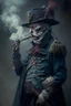 Placeholder: 70 years old victorian bloodborne soldier with a musket and smoking a cigarette