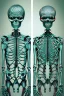 Placeholder: Surreal couple made of metal skeletons with flowering vines growing through; wearing blue gray green striped business suits with paisley shirts and ties; surreal, intricately detailed, beautiful, colorful, vibrant