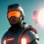 Placeholder: portrait, eternal samurai fusion space suit, floating in space, sun burning bright in background, neon light, 8k, 3d, blender