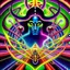 Placeholder: Nexus of the Subterranean Realms, Visionary art, Psychedelic and vibrant tones, with a mix of intense and neon colors, A convergence point of different subterranean realms, with symbolic and spiritual representations, Transcendental and spiritual ambient, art style by Alex Grey