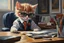 Placeholder: kitten girl secret agent joker in an office in sunshine, very detailed, oil painting