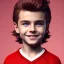 Placeholder: beautiful smooth realistic, effeminate male boy, long red hair, full body, 5 y/o, run on dark cosmos background, extremely sharp detail, finely tuned detail, ultra high definition, 8k, unreal engine 5, ultra sharp focus, smile teeth, happy