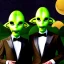 Placeholder: Portrait of two aliens wearing tuxedos with an idyllic countryside manor background