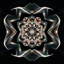 Placeholder: Mesmerizing abstract visual, recursive Symmetrical 3d structure of flowing translucent shapes, centered, soft aesthetic, negetive space.galaxsy background