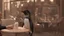 Placeholder: young woman talk to a penguin in coffee-shop