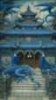 Placeholder: An indigo blue palace with a dragon guarding it painted by Zhang Lu