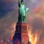 Placeholder: Steampunk scene of futuristic Liberty Statue of New York, masterpiece , portrait ,in the style of John Berkey