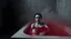 Placeholder: monochrome photo of very blur face sad pale woman sitting in bath tube around her red water, in bath, blur fog, background in corner stands one black demon shadow, dark gray old wall, darkness around, sad, surreal dark vibe, dark colors, in wall opened deep crepy abyss, splash art, cinematic, depressive vibe