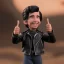 Placeholder: wide view young Fonz with black hair greaser figure doll 1974 (thumbs-up) (face) Forehead grin, fonzarelli, ((arnold's drive-in)) fonziE fonz