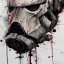 Placeholder: photorealistic death trooper helmet with weathered painting , illustration on coarse canvas by <agnes cecile> and <Yoji Shinkawa>, ornate and intricate details , soft smooth lighting, ultra detailed concept art,