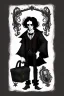 Placeholder: black haired black eyed young man necromancer wizard Gnome that looks like a young Edgar Allan Poe with gothic jewelry in the style of Charles Addams