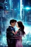 Placeholder: Science fiction, cyberpunk, city, couple girl and guy, together, love at first sight