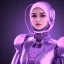 Placeholder: Cute hijab woman in a robotic suit,purple and pink backlight, profile