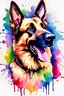 Placeholder: Masterpiece watercolor painting of a german shepard, simple logo background, watercolor painting STYLE, ultra detailed character, joyful lighting, vibrant rainbow color scheme.