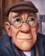 Placeholder: old man wearing glasses, pixar style