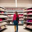 Placeholder: a woman looks at the shelves of clothes at Macy's