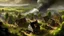 Placeholder: A medieval European Hamlet being raided, smoke, wooded countryside, farmland ,realistic, medieval, painterly,