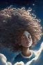 Placeholder: curly girl in the sky flying between the stars