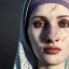 Placeholder: close up portrait of Sofia Buttela as woman in hijab, fine detail, highly intricate, modern surrealism painting, with scars on face , defined cracks and breaks, high-quality, volumetric lighting, 8k, ultrahd, George Grie, Marco Escobedo, Igor Morski,Brian Froud, Howard Lyon, Selina French,