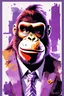 Placeholder: Masterpiece painting, Donkey Kong from Nintendo with his DK tie, watercolor style, Professional Quality watercolor painting, Only Two Colors Purple And White, duotone only.