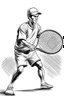 Placeholder: A black and white image of a classic tennis player performing a backhand swing on a grass court. Style: Vintage Photography, Mood: Timeless and Skillful, Lighting: Sunlight with soft shadows, T-shirt design graphic, vector, contour, white background.