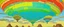 Placeholder: A cyan cloudy sky with rainbow airships designed in Navajo baskets painted by Zosan