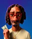 Placeholder: Snoop Dogg, burning cigar with dollars, leaf background