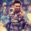 Placeholder: Leo Messi detailed art colour cyan and white sky
