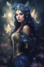 Placeholder: Midnight blue,Dark blue hair,night,dark fairy princess ,elven crown,elven ears,sparkle,glitter,gold armor,dragonflies,rapunzel hair,water lilies