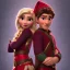 Placeholder: two elves. woman and man. Christmas scene. poster. marvel comic. low-key