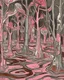 Placeholder: A pink underworld with dead trees painted by Jean Dubuffet