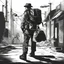 Placeholder: man with duffle bag, comic book, icon, silhouette, black, post -apocalyspe, avatar